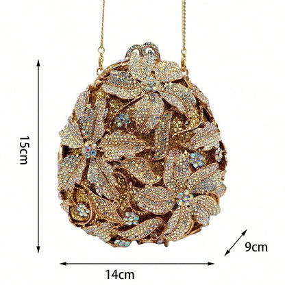 Sparkling 3D Egg Evening Bag Luxury Floral Rhinestone Clutch Bag Formal Crystal Bridal Handbag For Party Cocktail
