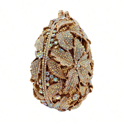 Sparkling 3D Egg Evening Bag Luxury Floral Rhinestone Clutch Bag Formal Crystal Bridal Handbag For Party Cocktail