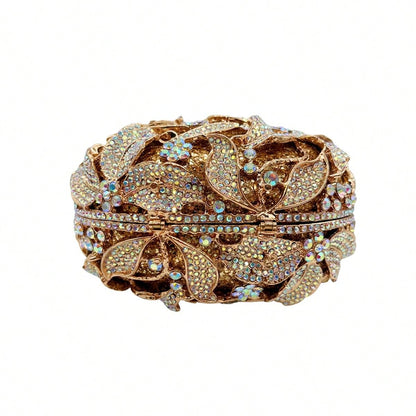 Sparkling 3D Egg Evening Bag Luxury Floral Rhinestone Clutch Bag Formal Crystal Bridal Handbag For Party Cocktail