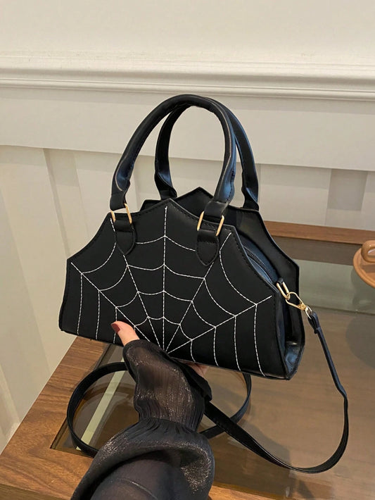 Spider Web Shaped Fashion Hand Bag, Tote Bag, Shoulder Bag For Halloween, Halloween Purse, Perfect For Fancy Party Halloween Fashion & Gothic Fashion, Best Halloween Gifts For Women, Perfectly Matchin