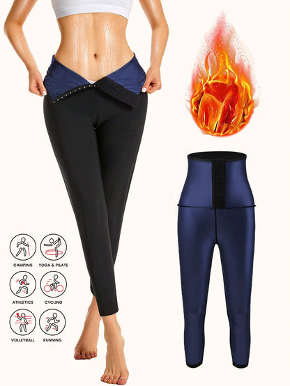 Sports Outdoor 1pc Women's Solid Color Full Coating Sweat-Wicking High Waisted Shaping Workout Leggings, Lumbar Girdles For Belly Slimming Corset Fall