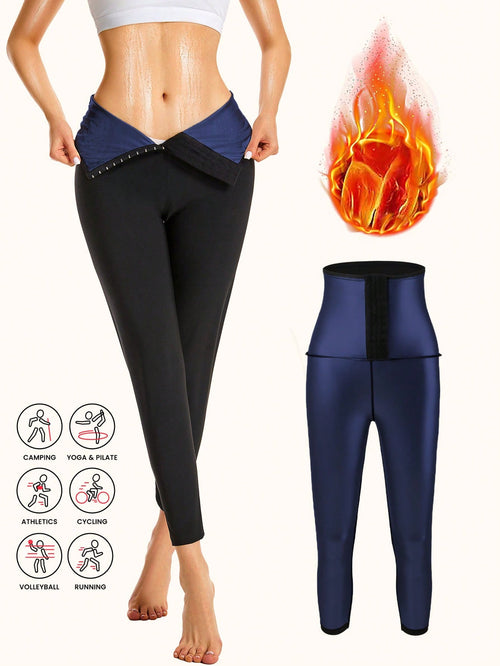 Sports Outdoor 1pc Women's Solid Color Full Coating Sweat-Wicking High Waisted Shaping Workout Leggings, Lumbar Girdles For Belly Slimming Corset Fall