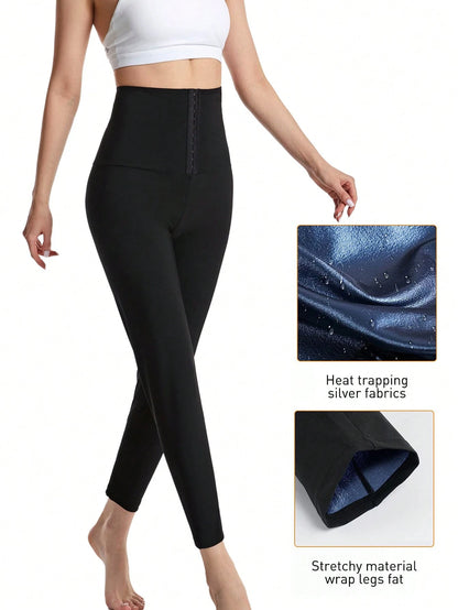Sports Outdoor 1pc Women's Solid Color Full Coating Sweat-Wicking High Waisted Shaping Workout Leggings, Lumbar Girdles For Belly Slimming Corset Fall