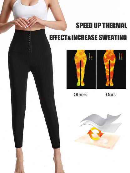 Sports Outdoor 1pc Women's Solid Color Full Coating Sweat-Wicking High Waisted Shaping Workout Leggings, Lumbar Girdles For Belly Slimming Corset Fall