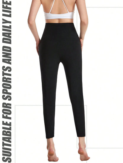 Sports Outdoor 1pc Women's Solid Color Full Coating Sweat-Wicking High Waisted Shaping Workout Leggings, Lumbar Girdles For Belly Slimming Corset Fall