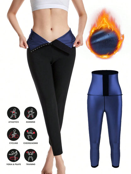 Sports Outdoor 1pc Women's Solid Color Full Coating Sweat-Wicking High Waisted Shaping Workout Leggings, Lumbar Girdles For Belly Slimming Corset Fall