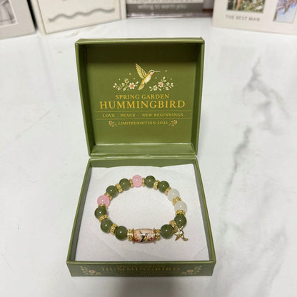Spring Garden Hummingbird Beaded Bracelet Gift Set, Inspirational Charm Elastic Bracelet, Love And Peace Jewelry Gift