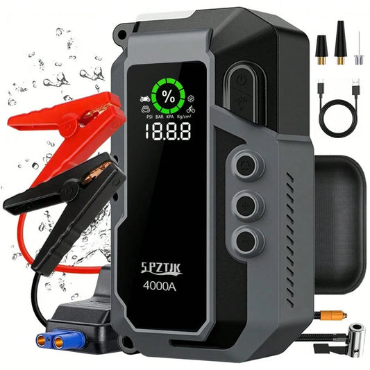 SPZTJK 25000mAH Car Battery Jump Starter With Air Compressor/ Tire Inflator, 5in 1 Function Jump Box 150PSl JumpStarter Battery Pack With Tire Inflator, 4000A Car Battery Charger Portable For Gal GasO