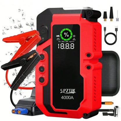 SPZTJK 25000mAH Car Battery Jump Starter With Air Compressor/ Tire Inflator, 5in 1 Function Jump Box 150PSl JumpStarter Battery Pack With Tire Inflator, 4000A Car Battery Charger Portable For Gal GasO