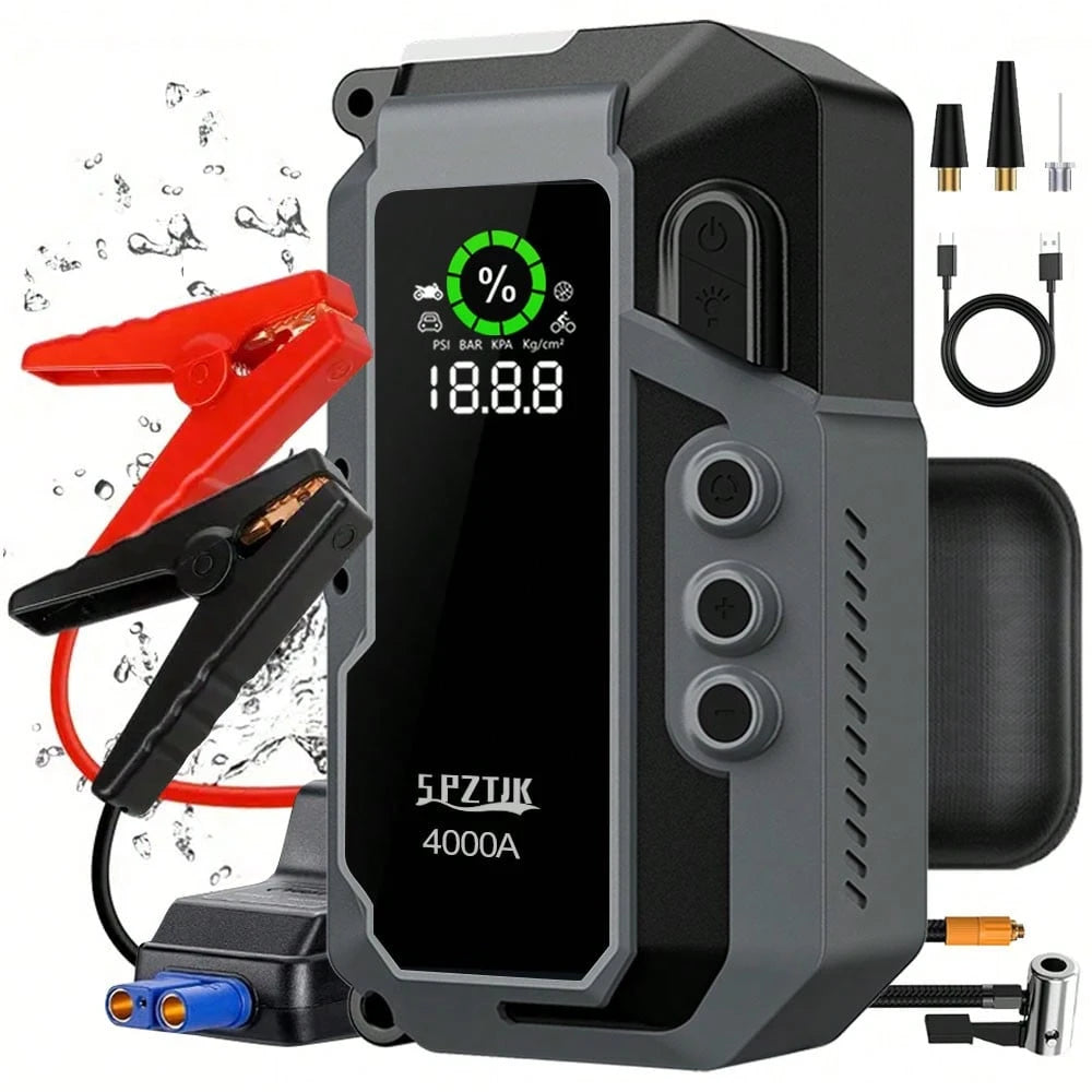 SPZTJK 25000mAH Car Battery Jump Starter With Air Compressor/ Tire Inflator, 5in 1 Function Jump Box 150PSl JumpStarter Battery Pack With Tire Inflator, 4000A Car Battery Charger Portable For Gal GasO