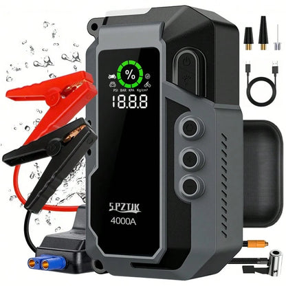 SPZTJK 25000mAH Car Battery Jump Starter With Air Compressor/ Tire Inflator, 5in 1 Function Jump Box 150PSl JumpStarter Battery Pack With Tire Inflator, 4000A Car Battery Charger Portable For Gal GasO