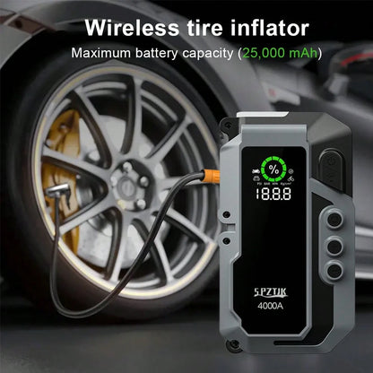SPZTJK 25000mAH Car Battery Jump Starter With Air Compressor/ Tire Inflator, 5in 1 Function Jump Box 150PSl JumpStarter Battery Pack With Tire Inflator, 4000A Car Battery Charger Portable For Gal GasO