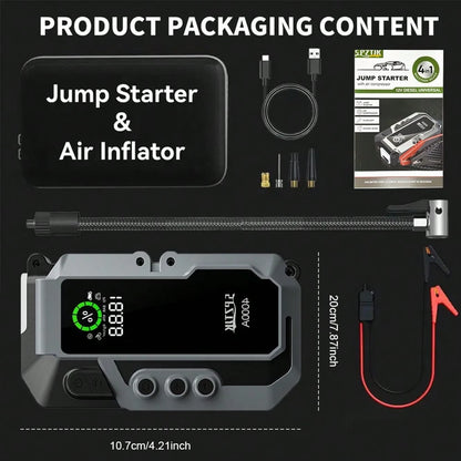SPZTJK 25000mAH Car Battery Jump Starter With Air Compressor/ Tire Inflator, 5in 1 Function Jump Box 150PSl JumpStarter Battery Pack With Tire Inflator, 4000A Car Battery Charger Portable For Gal GasO