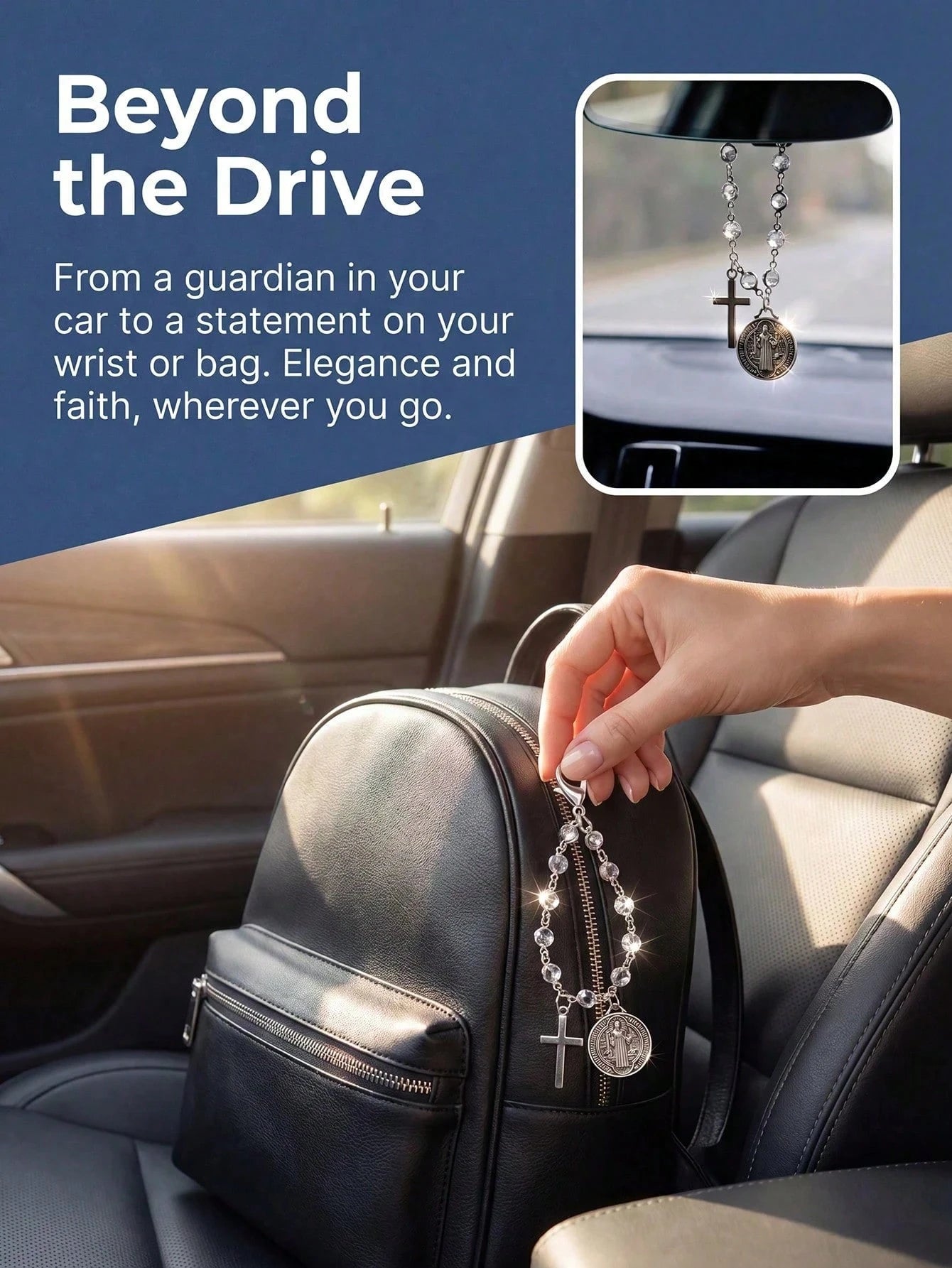 St. Benedict Cross Car Pendant, Blessing Travel Amulet, Religious Protection Car Interior Decor, Hang On Steering Wheel Or Handbag, Perfect Christmas Thanksgiving New Car Gift For Family And Friends