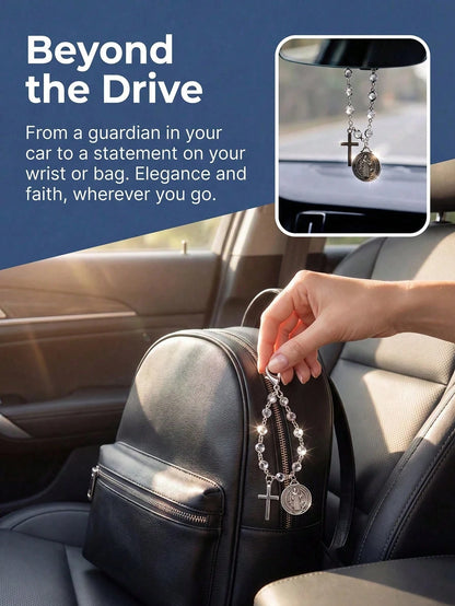 St. Benedict Cross Car Pendant, Blessing Travel Amulet, Religious Protection Car Interior Decor, Hang On Steering Wheel Or Handbag, Perfect Christmas Thanksgiving New Car Gift For Family And Friends