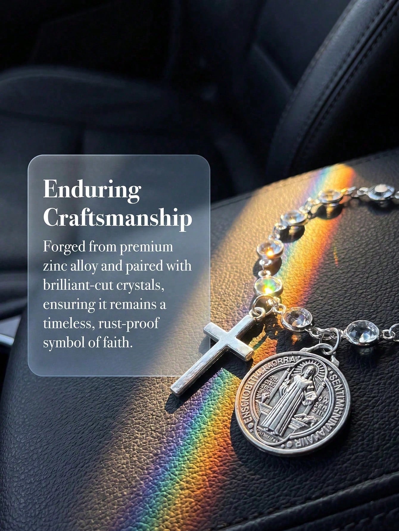 St. Benedict Cross Car Pendant, Blessing Travel Amulet, Religious Protection Car Interior Decor, Hang On Steering Wheel Or Handbag, Perfect Christmas Thanksgiving New Car Gift For Family And Friends