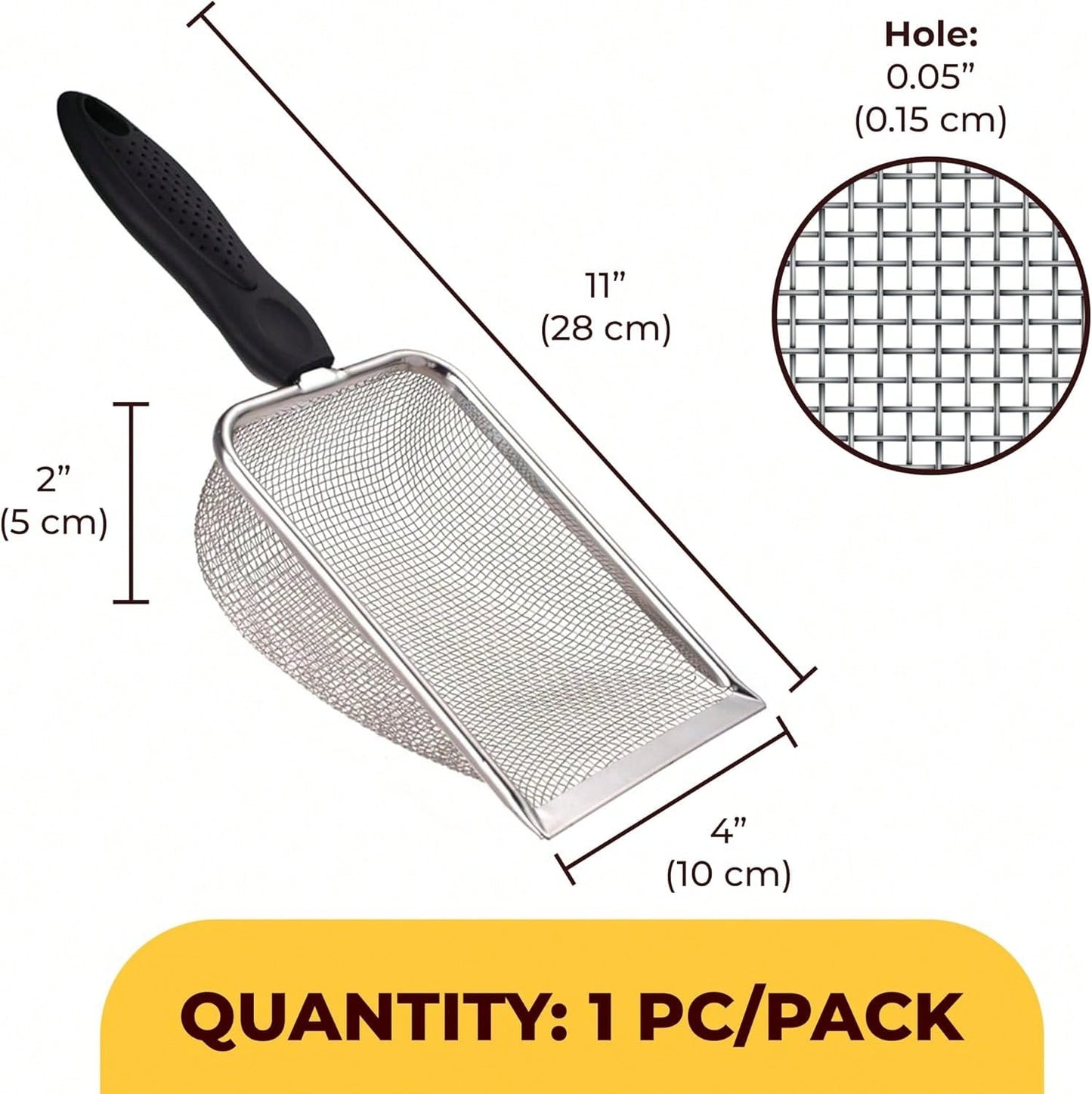 Stainless Steel Cat Litter Scoop, Beach Mesh Shovel,Practical Beach Deep Shovel, Stainless Steel Mesh Scooper,Heavy Duty Litter Scooper, Kitten Poop Sifting Cleaning Scoop