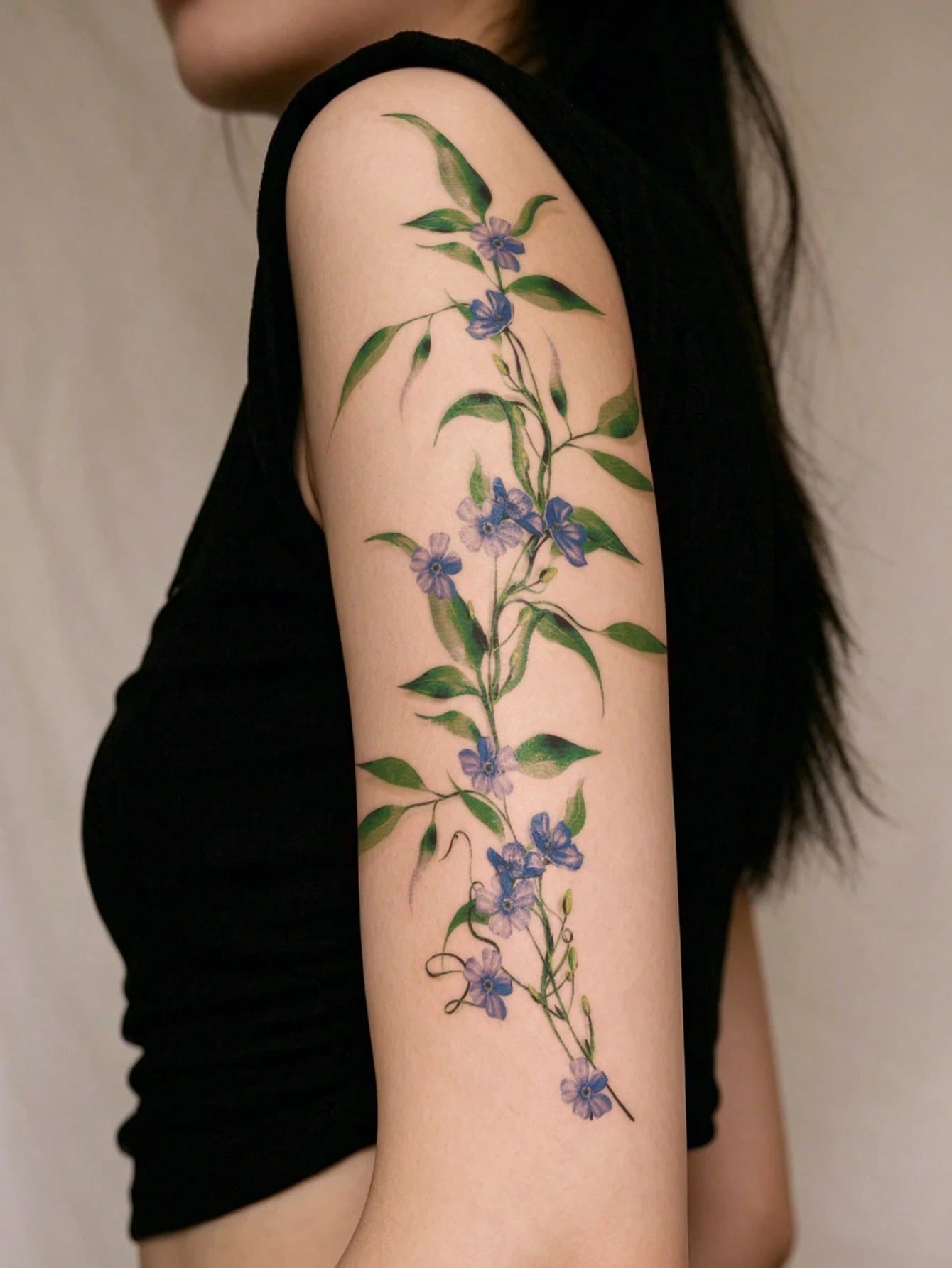 STARTTOOS Halloween Fresh Elegant Light Blue Floral Vine Pattern Halloween Makeup Halloween Street Party Gift Arm Shoulder Neck Leg Waterproof Tattoo Sticker 1pc/Pack