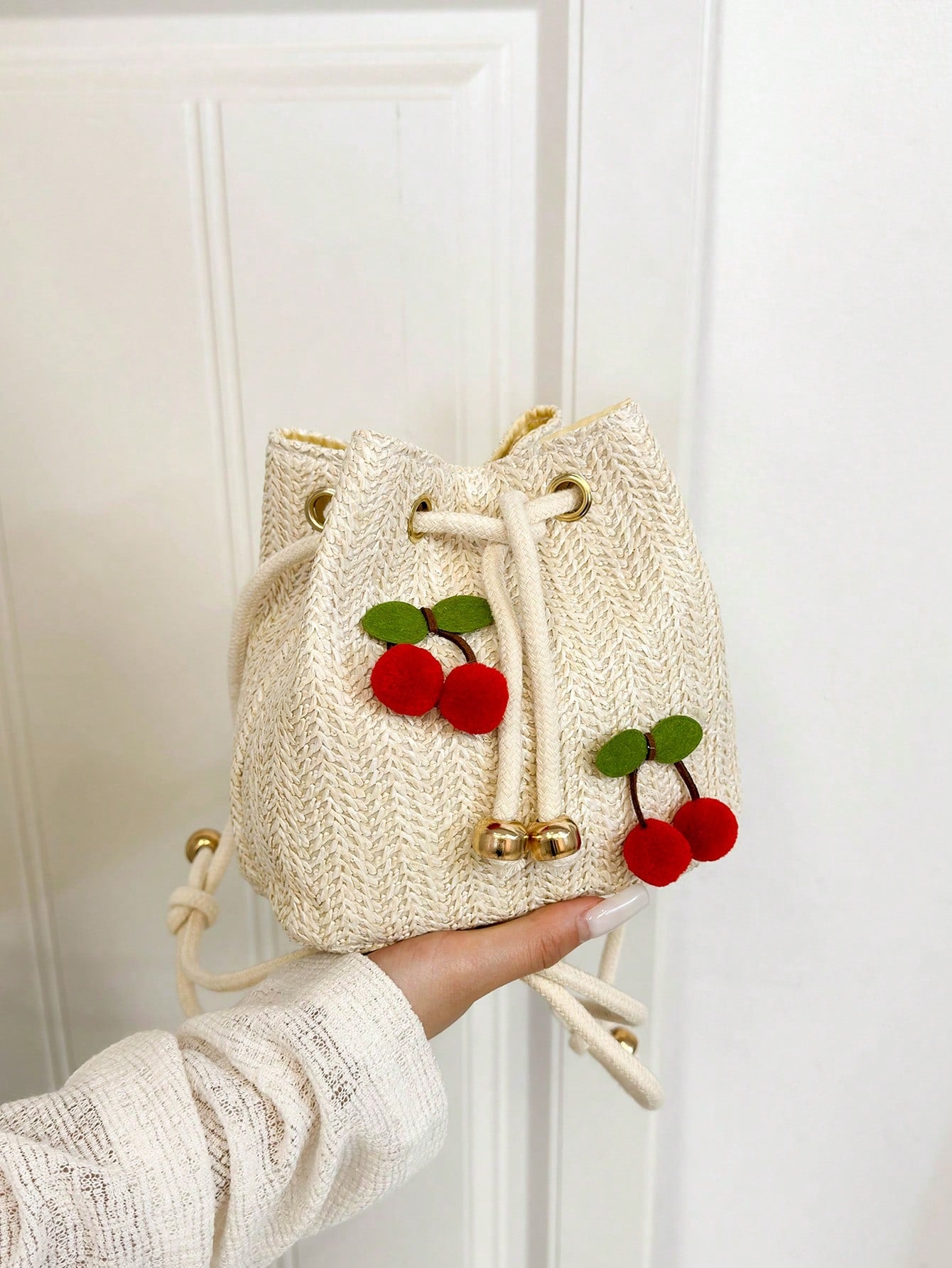 Strawberry Fashion New Shoulder Crossbody Bag Handbag Commuter Bag Drawstring Bucket Bag Minimalist Cherry Shoulder Bag, Summer, Straw Bag, Beach,Beach Bag
