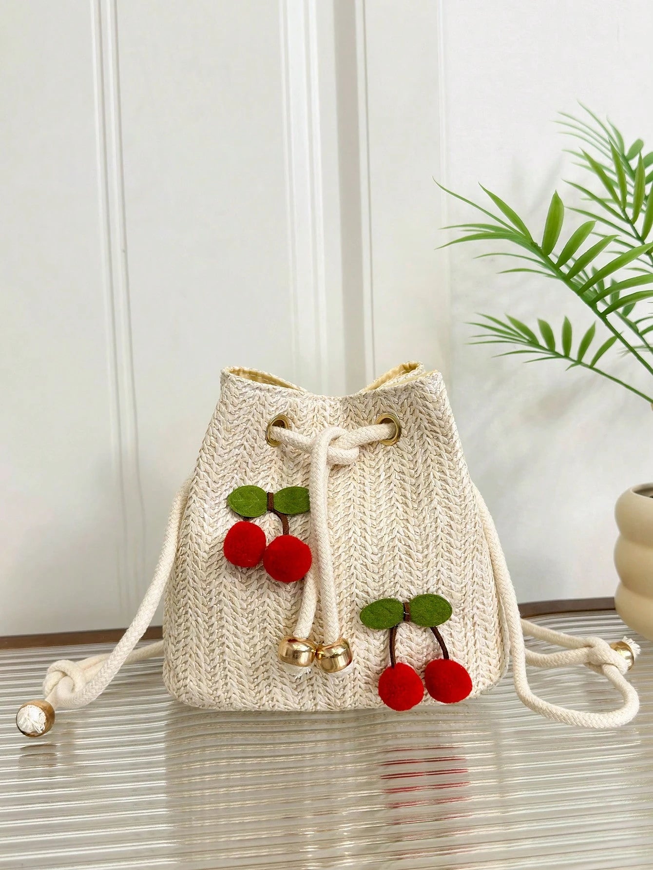 Strawberry Fashion New Shoulder Crossbody Bag Handbag Commuter Bag Drawstring Bucket Bag Minimalist Cherry Shoulder Bag, Summer, Straw Bag, Beach,Beach Bag
