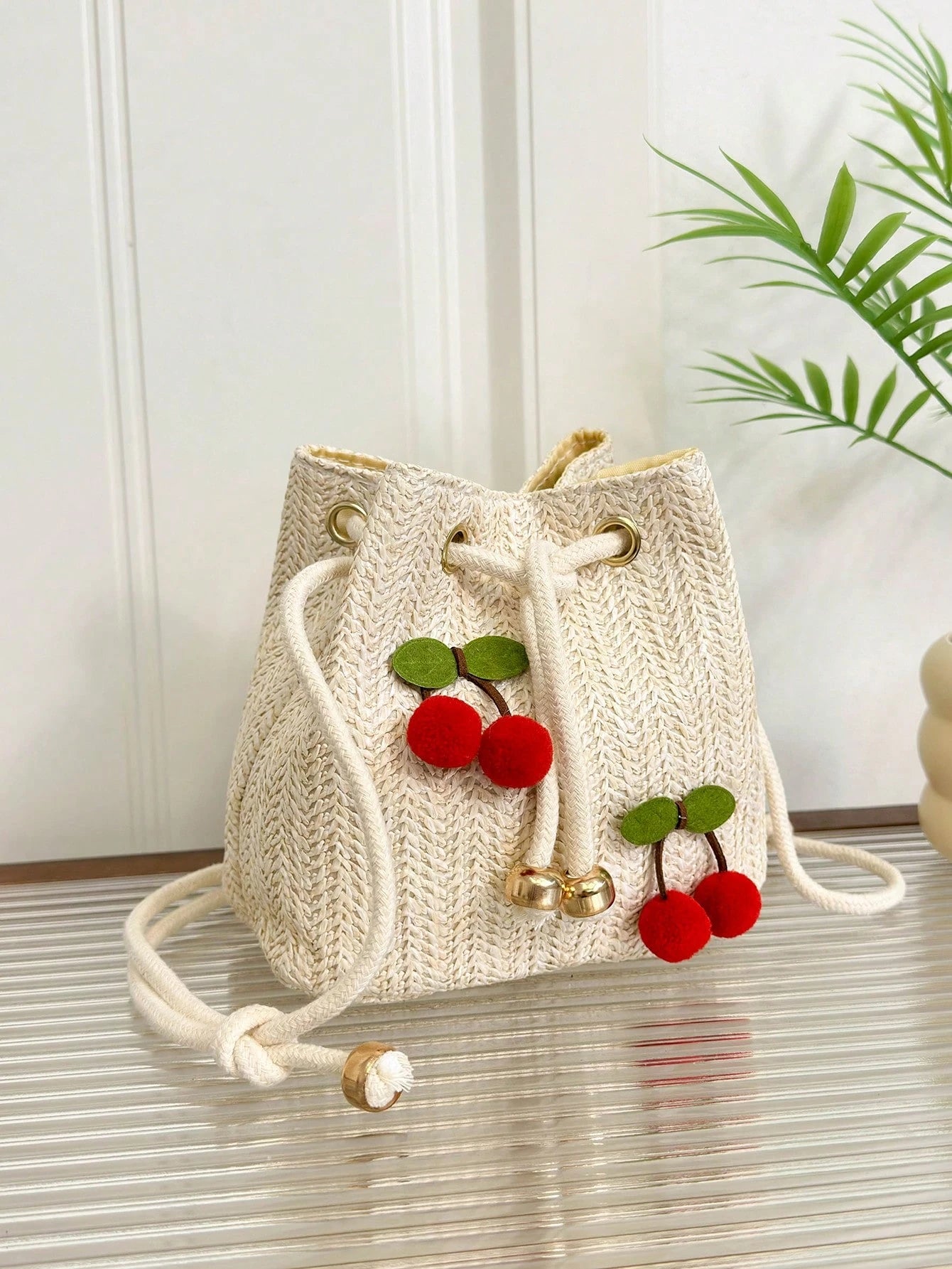 Strawberry Fashion New Shoulder Crossbody Bag Handbag Commuter Bag Drawstring Bucket Bag Minimalist Cherry Shoulder Bag, Summer, Straw Bag, Beach,Beach Bag