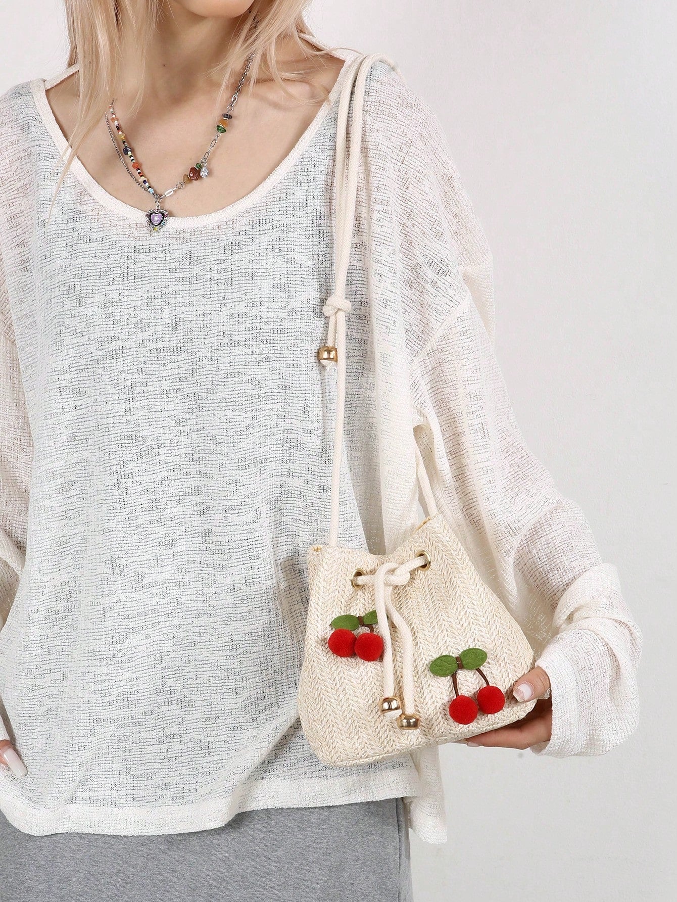 Strawberry Fashion New Shoulder Crossbody Bag Handbag Commuter Bag Drawstring Bucket Bag Minimalist Cherry Shoulder Bag, Summer, Straw Bag, Beach,Beach Bag