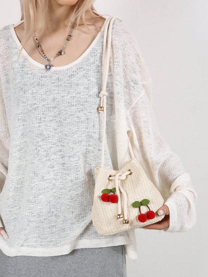 Strawberry Fashion New Shoulder Crossbody Bag Handbag Commuter Bag Drawstring Bucket Bag Minimalist Cherry Shoulder Bag, Summer, Straw Bag, Beach,Beach Bag