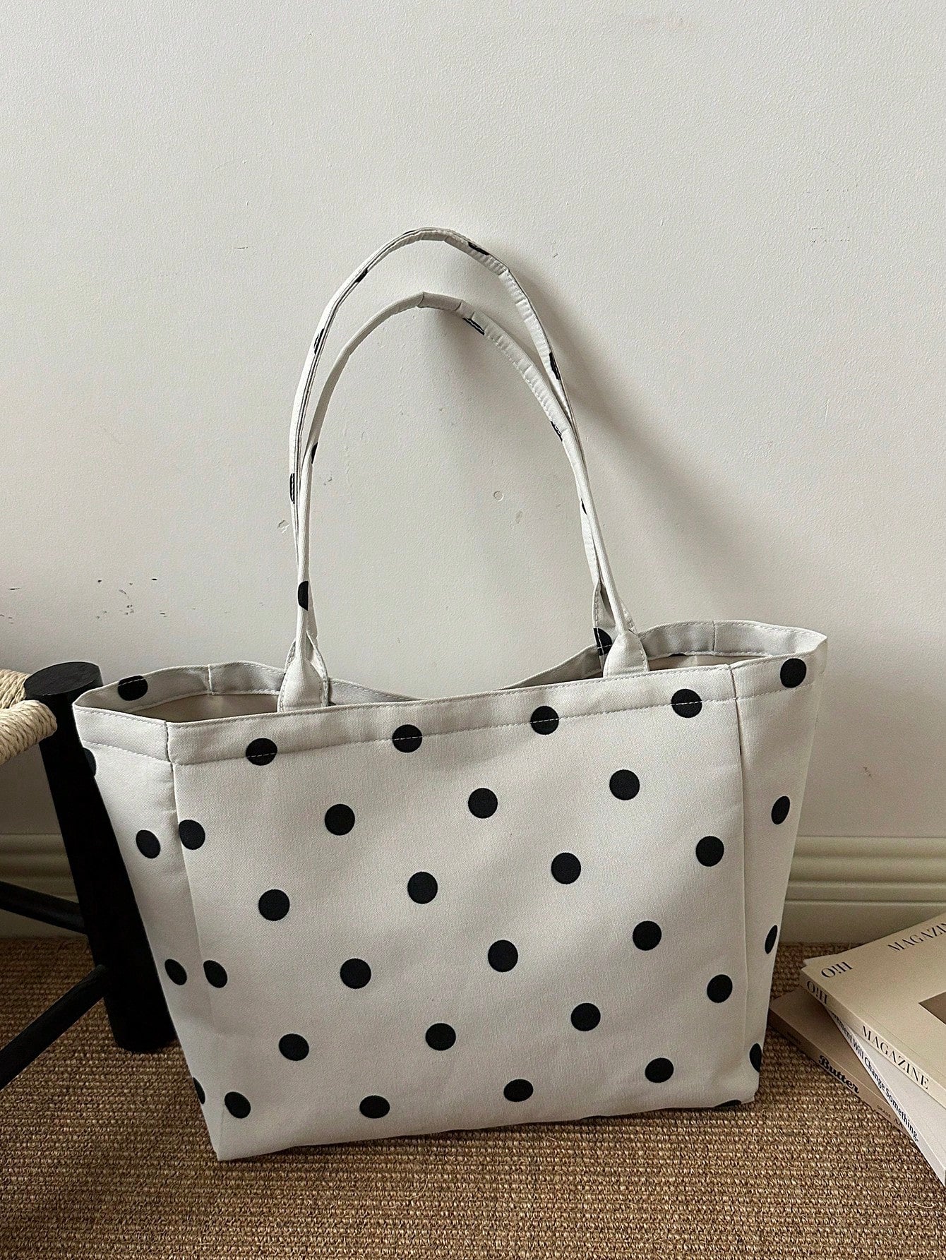 Strawberry Print Tote Bag, Cute Style, Fashionable Large Capacity Versatile Shoulder Women's Bag With Ribbed Texture