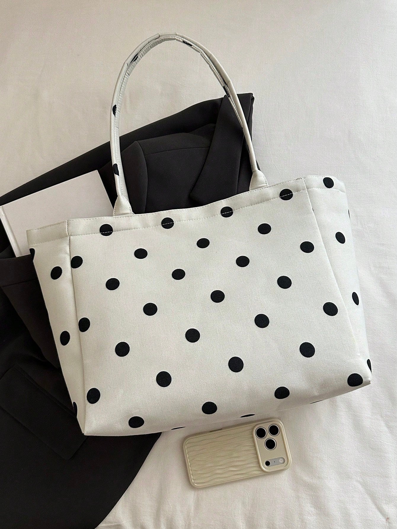 Strawberry Print Tote Bag, Cute Style, Fashionable Large Capacity Versatile Shoulder Women's Bag With Ribbed Texture