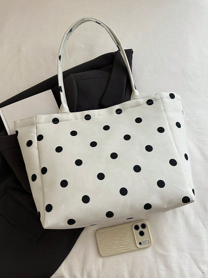 Strawberry Print Tote Bag, Cute Style, Fashionable Large Capacity Versatile Shoulder Women's Bag With Ribbed Texture