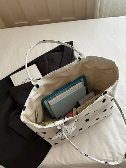 Strawberry Print Tote Bag, Cute Style, Fashionable Large Capacity Versatile Shoulder Women's Bag With Ribbed Texture