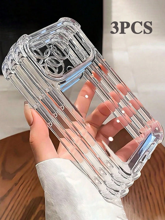 Striped Pattern TPU Vertical Ribbed Striped TPU Transparent Shockproof 3pcs Solid Material TPU Bubble Cushion Anti-Drop 2.8mm Phone Shockproof Case Compatible With IPhone 17/17 Pro/17 Pro Max/17 Air/1