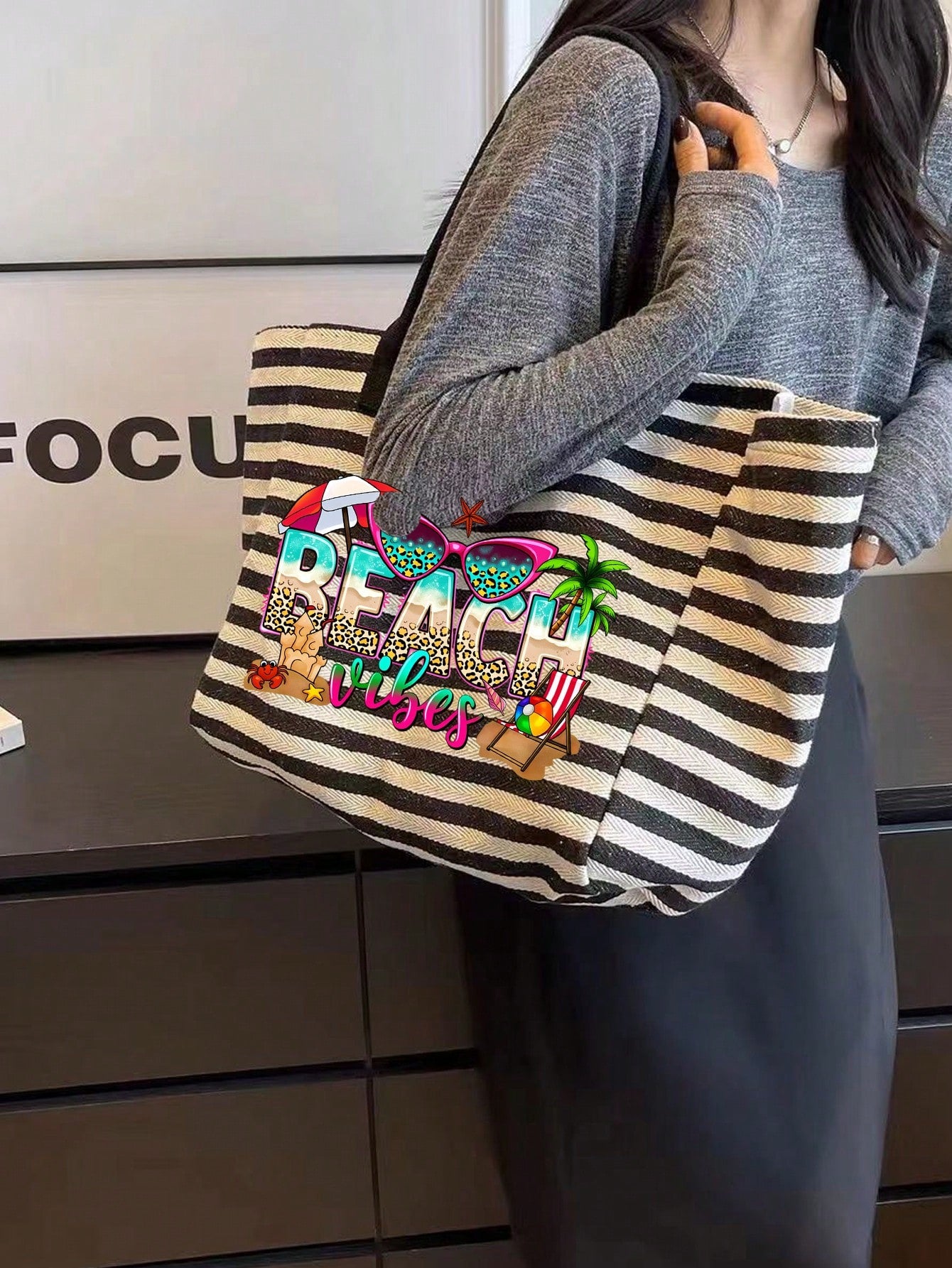 Striped Woven Large Capacity Summer Beach Bag Set, Including Matching Small Bag, Lightweight Waterproof Tote Suitable For Beach, Pool Party, Vacation And Daily Shopping, Can Hold Swimwear, Towels, Cos