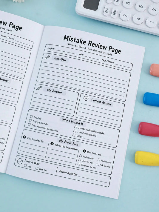 Student Error Notebook Math Mistake Summary Review Record Book Children's Homework Error Analysis Correction Tracking Workbook Back To School Learning Supplies Holiday Study Gift