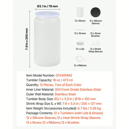 Sublimation Tumblers, 12 Packs, 16 Oz Multicolored Tumblers Bulk, Stainless Steel Sublimation Cups With Lids And Straws, Back To School