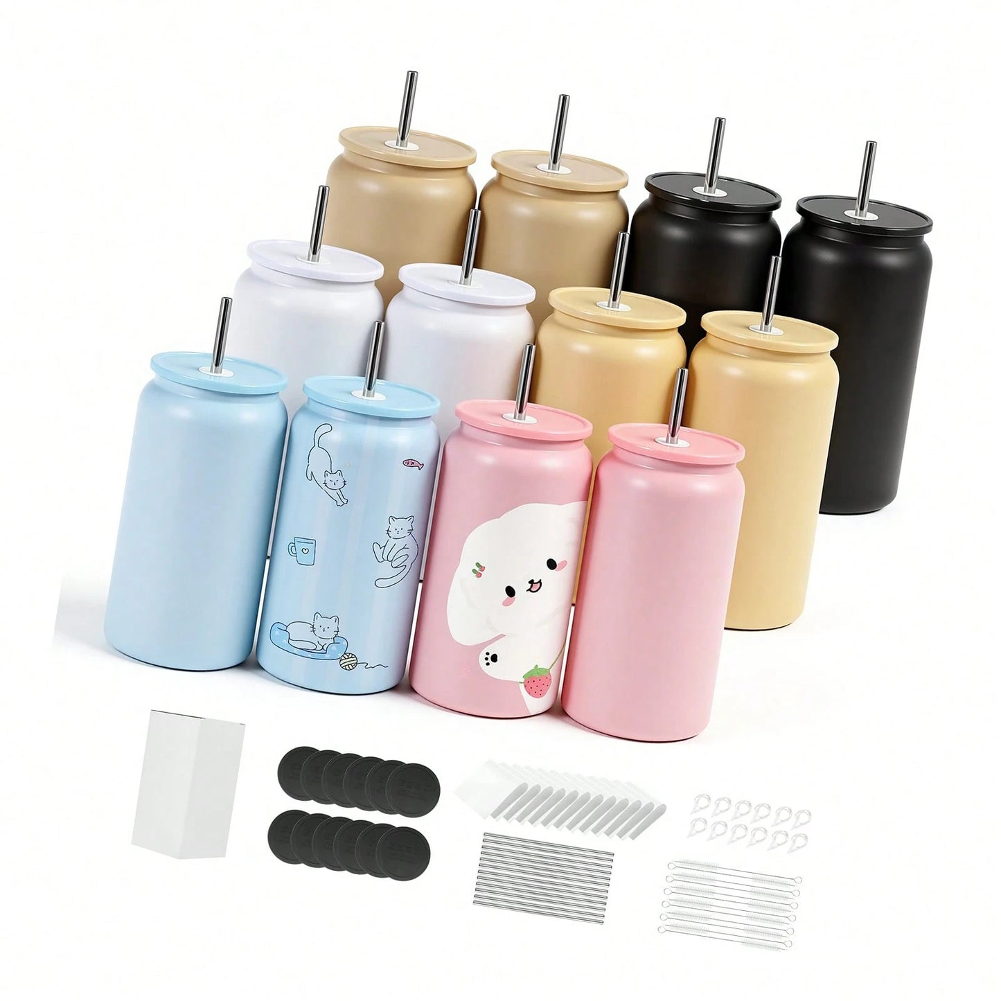 Sublimation Tumblers, 12 Packs, 16 Oz Multicolored Tumblers Bulk, Stainless Steel Sublimation Cups With Lids And Straws, Back To School