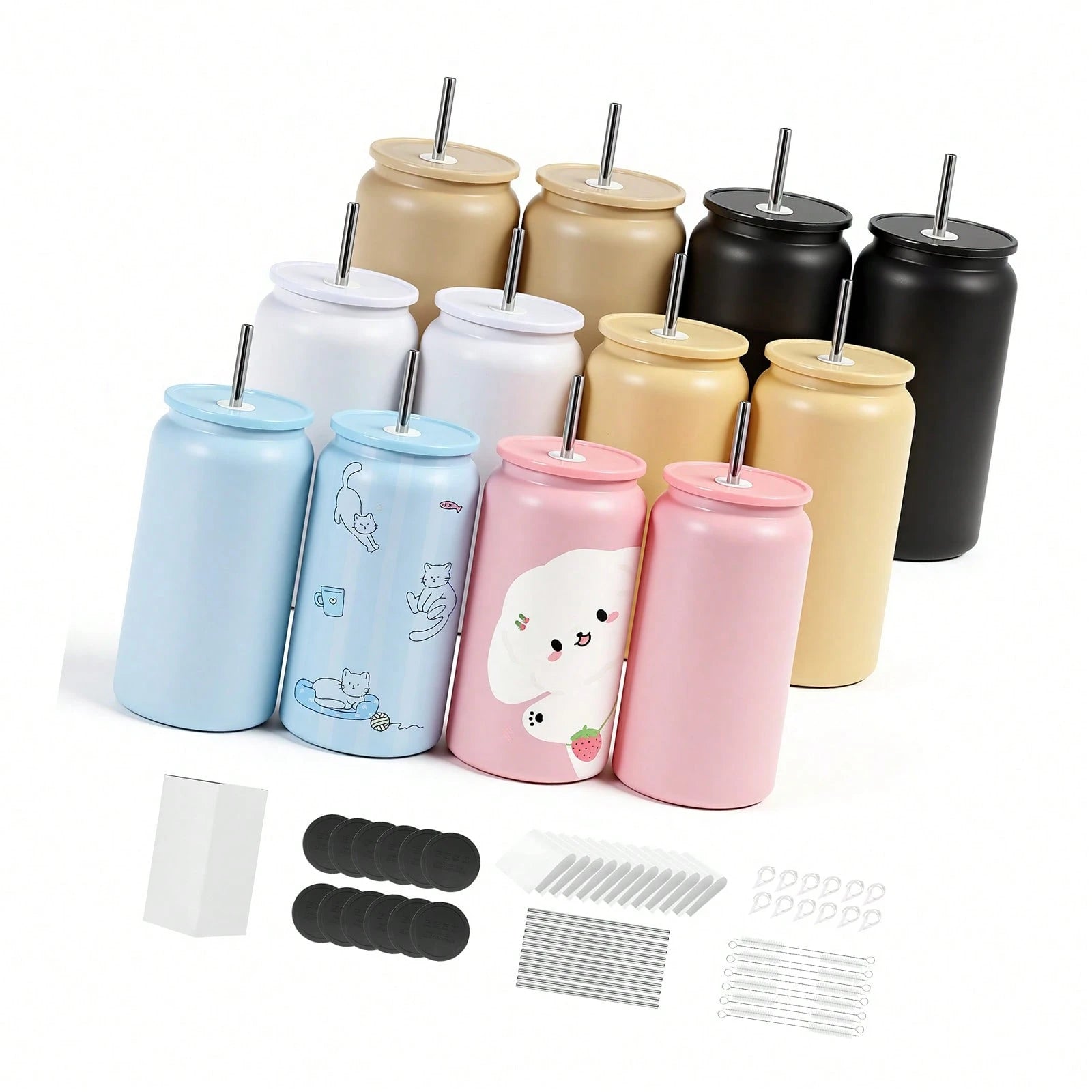 Sublimation Tumblers, 12 Packs, 16 Oz Multicolored Tumblers Bulk, Stainless Steel Sublimation Cups With Lids And Straws, Back To School