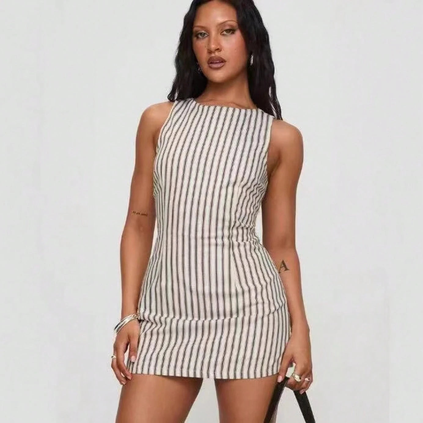 Summer Dress For Womensummer Dress For WomenSleeveless Round Neck Vertical Striped Fitted Mini Summer Dress For Women, Comfortable Casudress For Women