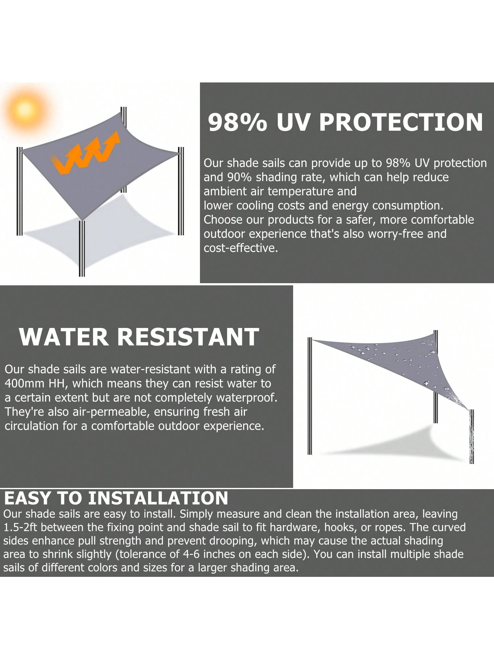 Sun Shade Sail Rectangle Square Waterproof 98% UV Block Awning Shade Sails Canopy Sunscreen Cover Tents For Patios Garden Swimming Pool Outdoor Camping
