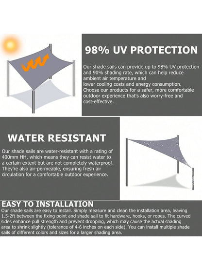Sun Shade Sail Rectangle Square Waterproof 98% UV Block Awning Shade Sails Canopy Sunscreen Cover Tents For Patios Garden Swimming Pool Outdoor Camping