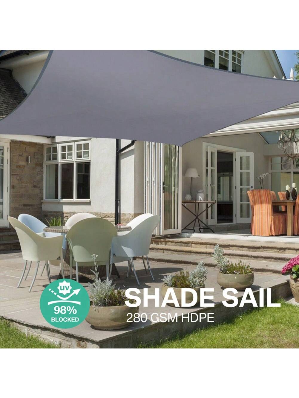 Sun Shade Sail Rectangle Square Waterproof 98% UV Block Awning Shade Sails Canopy Sunscreen Cover Tents For Patios Garden Swimming Pool Outdoor Camping