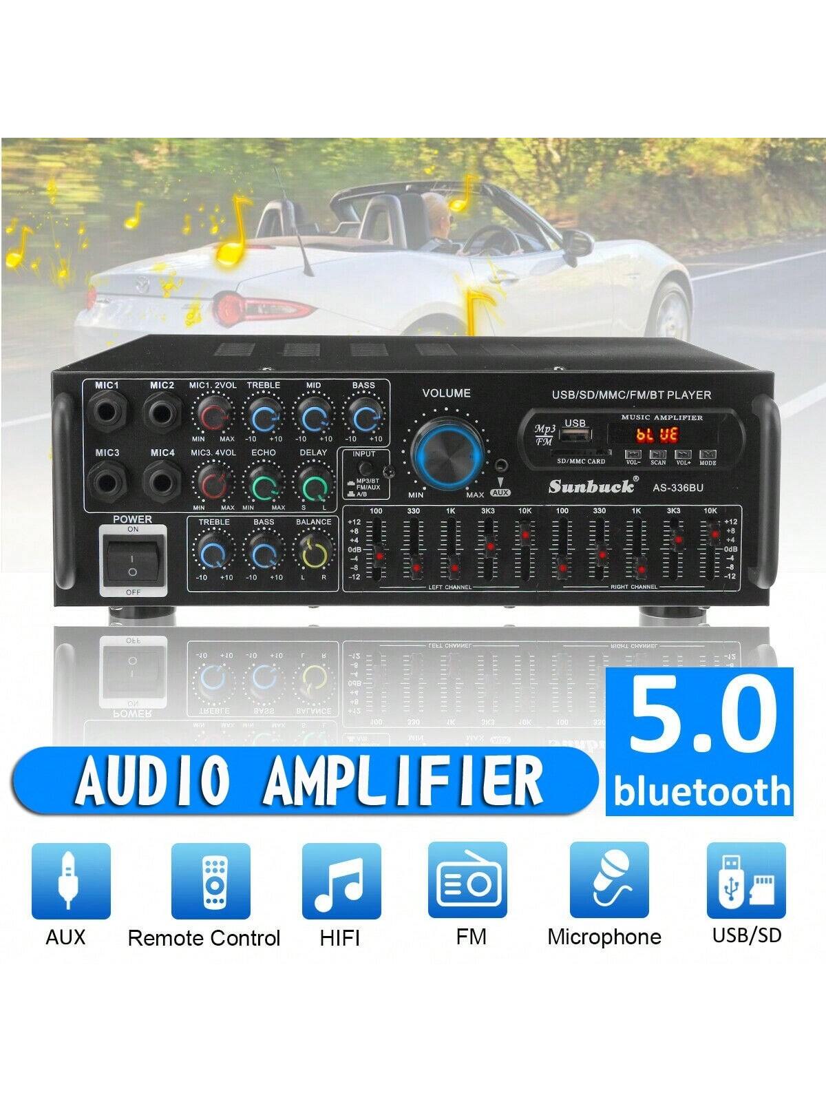 SUNBUCK AS-336BU 2000W Bluetooth 5.0 Power Amplifier Home Karaoke Stereo Receiver With FM Radio, USB/SD, 5-Band EQ & Remote
