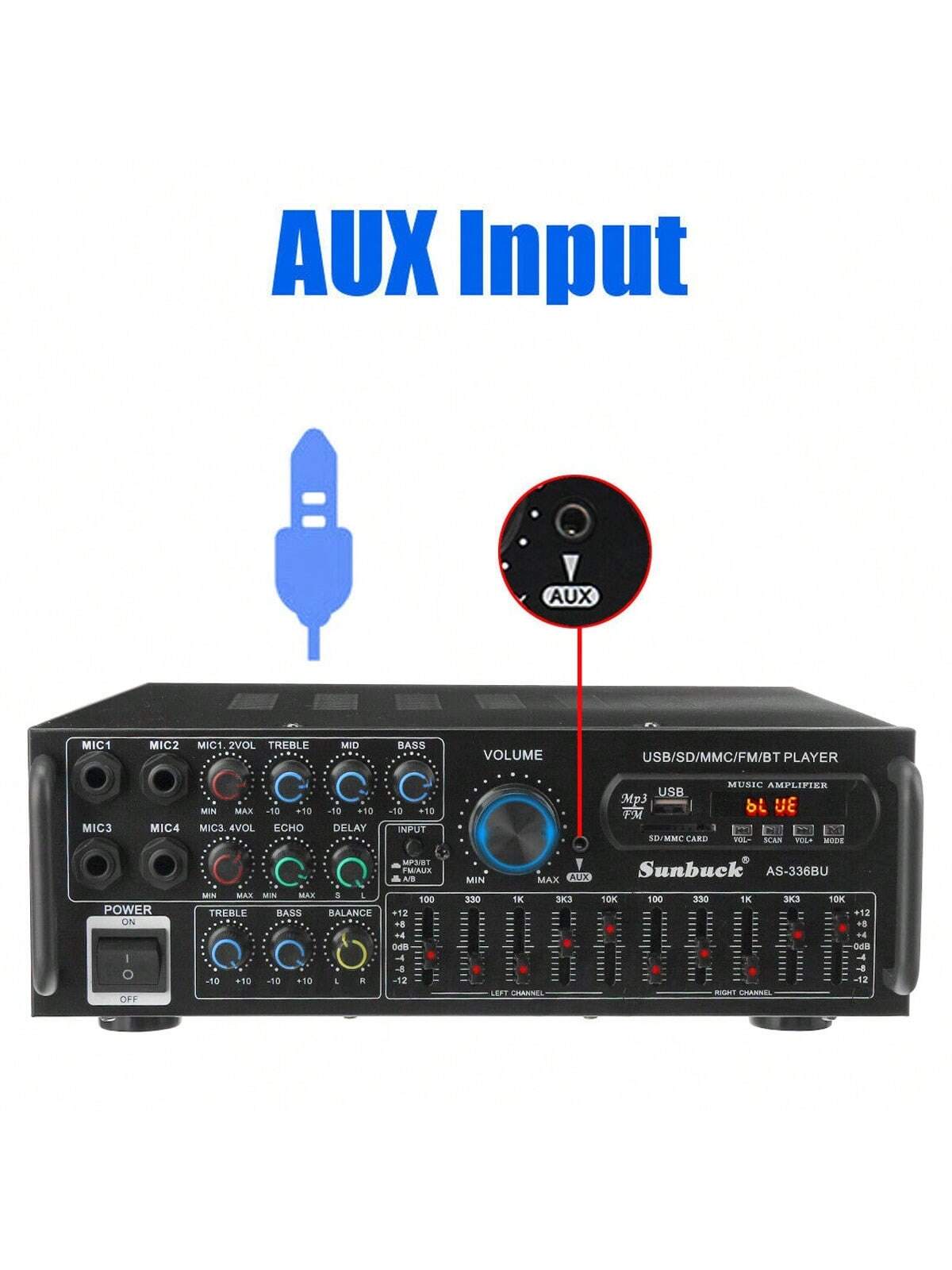 SUNBUCK AS-336BU 2000W Bluetooth 5.0 Power Amplifier Home Karaoke Stereo Receiver With FM Radio, USB/SD, 5-Band EQ & Remote