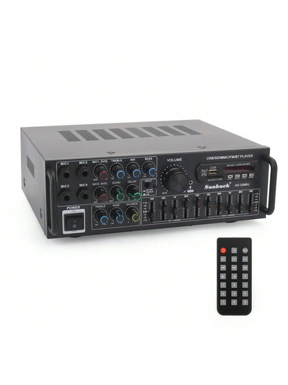 SUNBUCK AS-336BU 2000W Bluetooth 5.0 Power Amplifier Home Karaoke Stereo Receiver With FM Radio, USB/SD, 5-Band EQ & Remote