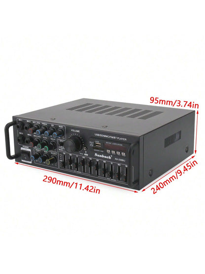 SUNBUCK AS-336BU 2000W Bluetooth 5.0 Power Amplifier Home Karaoke Stereo Receiver With FM Radio, USB/SD, 5-Band EQ & Remote