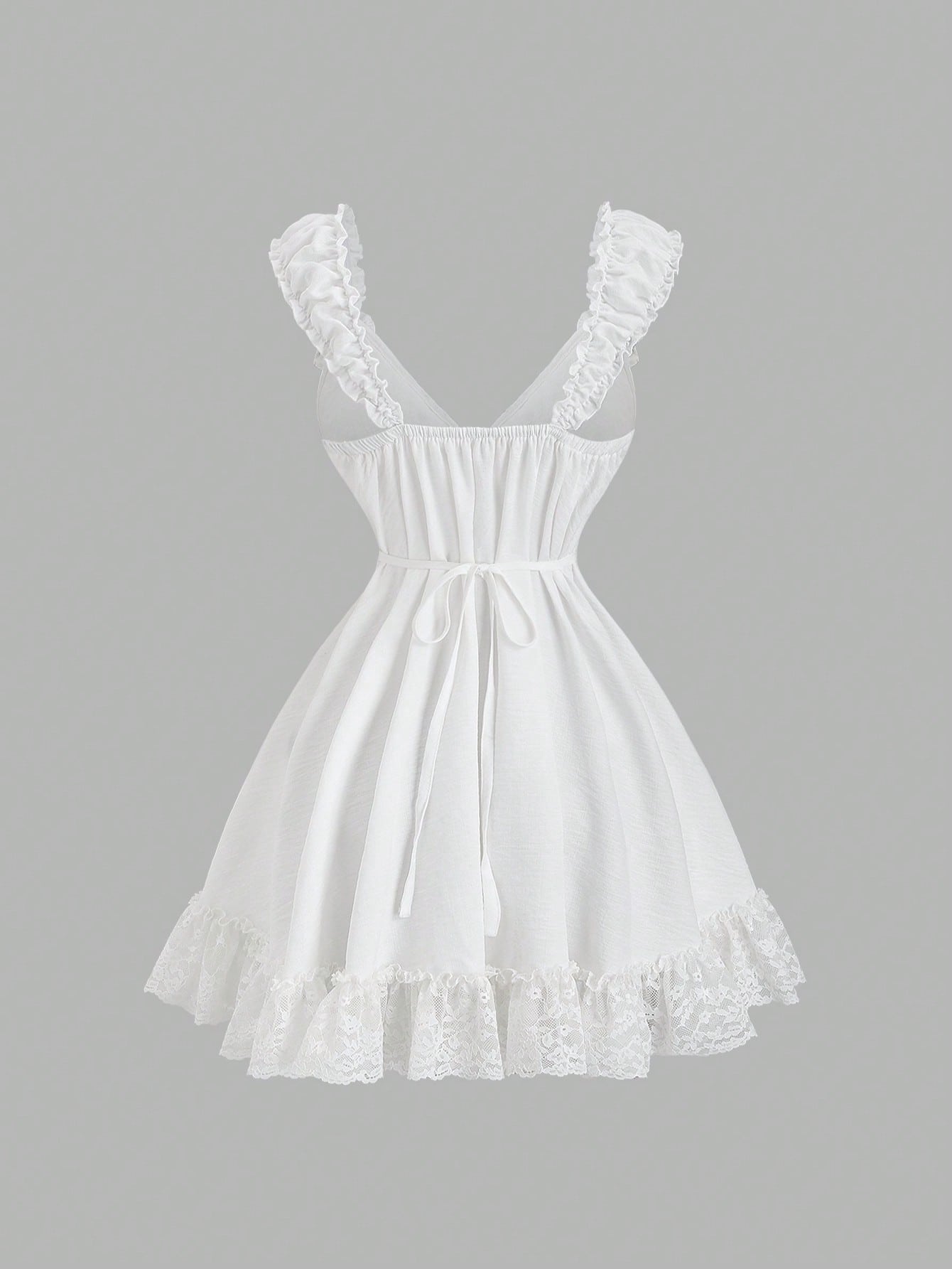 Sunnyshic Bow Tie & Lace Trim Patchwork Mini White Dress White Sundresses For Women Pin For Dress High Quality Dress Lily Dress Retro Dresses For Woman