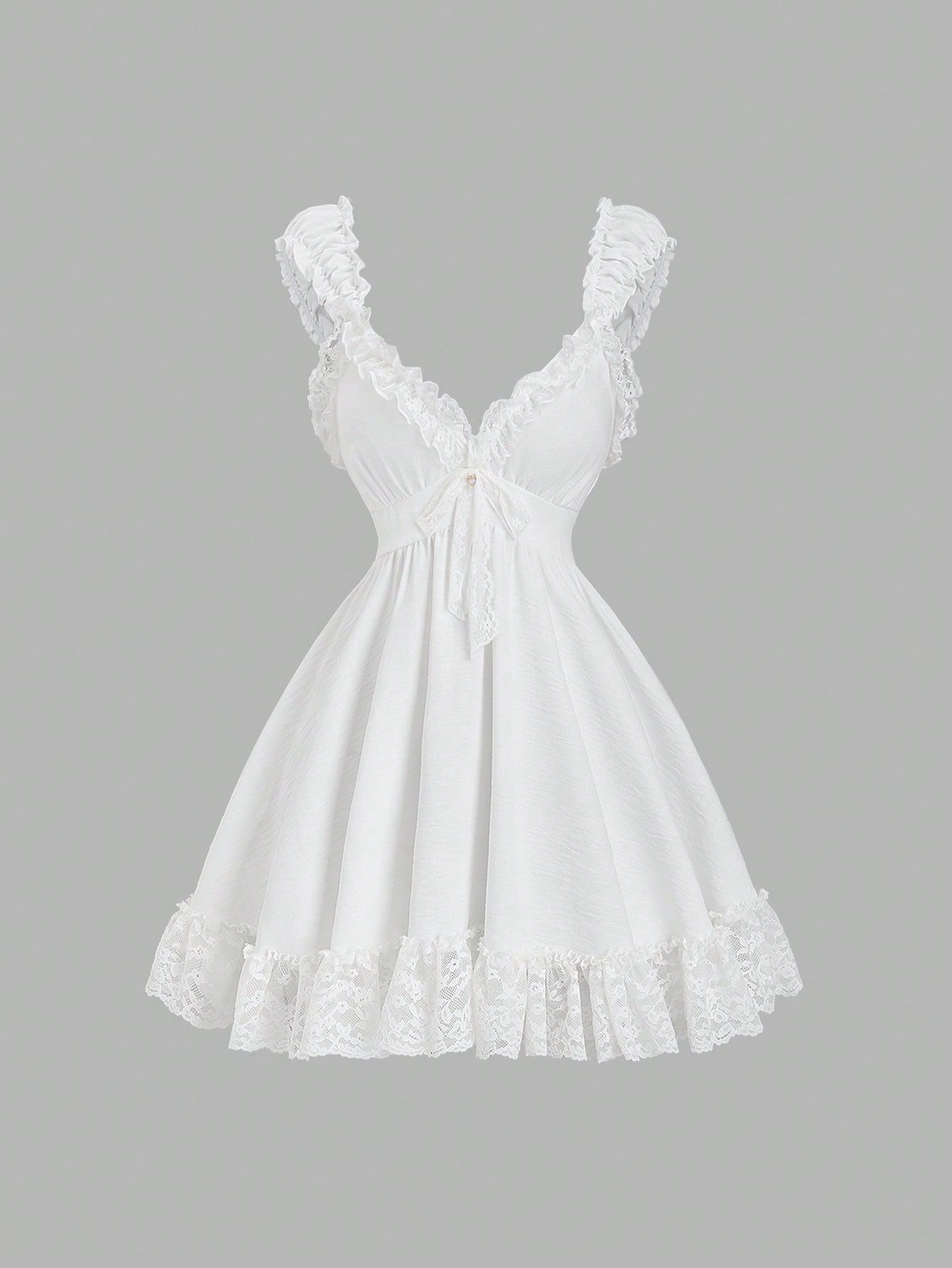 Sunnyshic Bow Tie & Lace Trim Patchwork Mini White Dress White Sundresses For Women Pin For Dress High Quality Dress Lily Dress Retro Dresses For Woman