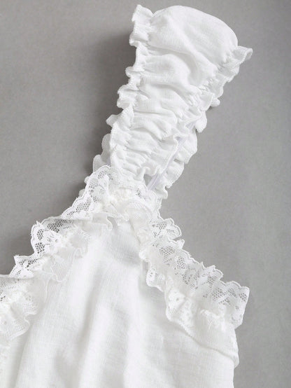Sunnyshic Bow Tie & Lace Trim Patchwork Mini White Dress White Sundresses For Women Pin For Dress High Quality Dress Lily Dress Retro Dresses For Woman