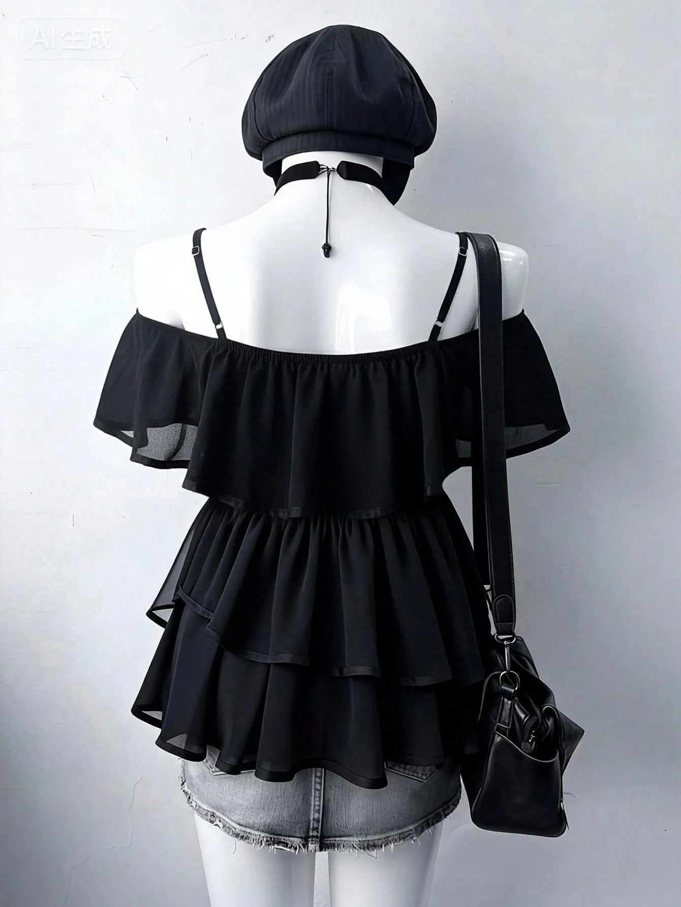 Sunspun Plus Size Women's Casual Punk Black Chiffon Blouse