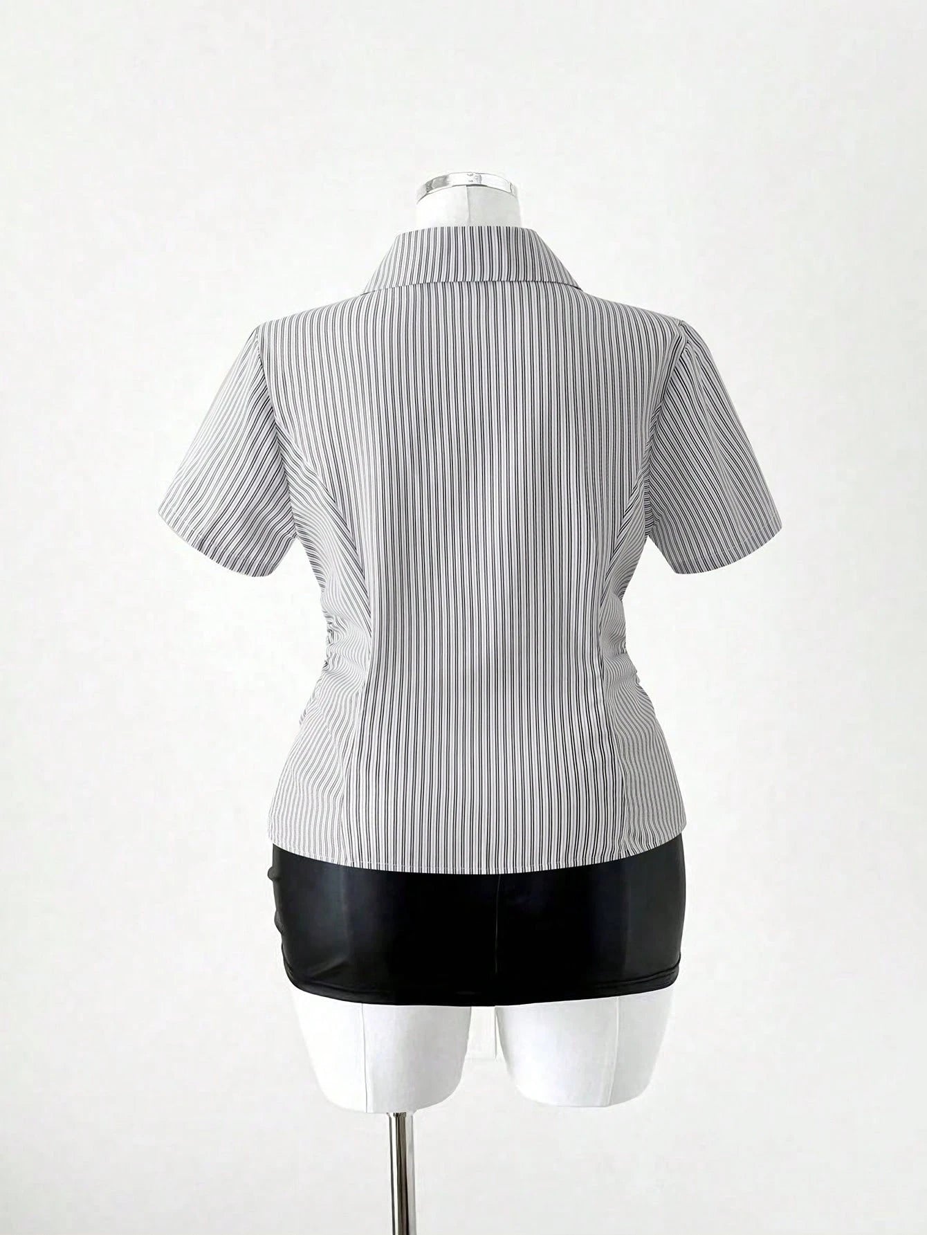 Sunspun Plus Size Women Striped Waist Casual Shirt